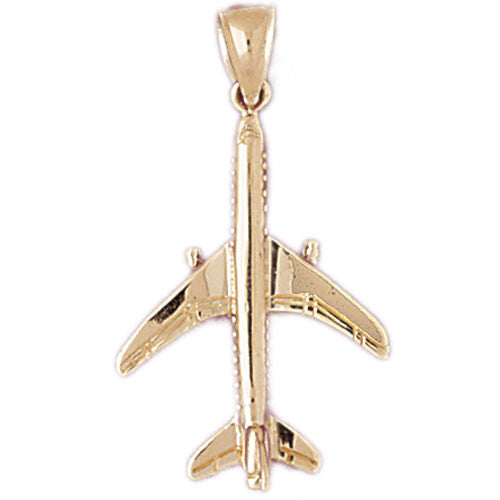 14K Real Solid Gold Airplane Plane Jet Fighter Aircraft Pendant Necklace  for Women