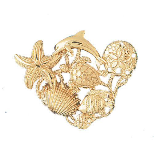 Starfish, Shell, Sand Dollar, Fish, Dolphin, Turtle, 14k Gold Nautical  Slide #55