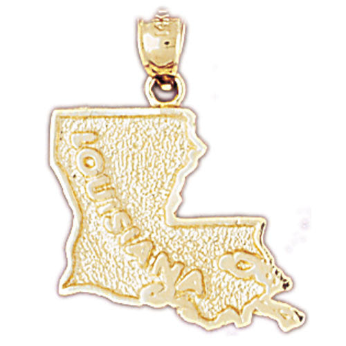 Carat in Karats 14K Yellow Gold Solid Louisiana State Pendant Charm (25mm x 18mm) with 14K Yellow Gold Lightweight Rope Chain Necklace 16'', Adult