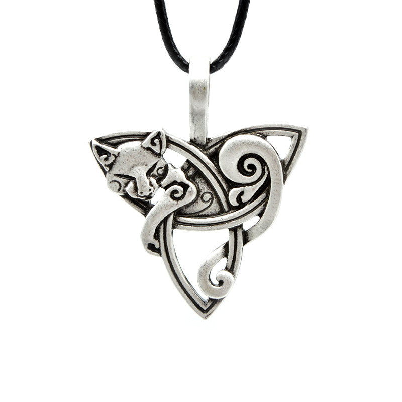 1pcs Men's Large Viking Jewelry Fox Triquetra Fenrir Animal Teen Wolf Necklace Irish Celtics Knot Pendant Amulet Necklace CT526